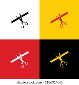 Ceremony ribbon cut sign. Vector. Icons of german flag on corresponding colors as background.