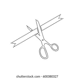 Ceremony ribbon cut sign. Vector. Black dotted icon on white background. Isolated.