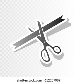 Ceremony ribbon cut sign. Vector. New year blackish icon on transparent background with transition.