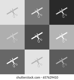 Ceremony ribbon cut sign. Vector. Grayscale version of Popart-style icon.