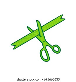 Ceremony ribbon cut sign. Vector. Lemon scribble icon on white background. Isolated