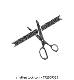 Ceremony ribbon cut sign. Vector. Black icon from many ovelapping circles with random opacity on white background. Noisy. Isolated.