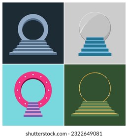 Ceremony stand ring frame. Circle shape and stair to stage. Banner award flat design vector graphic