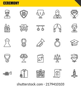 ceremony vector line icons set. priest, trumpet and wedding dress Icons. Thin line design. Modern outline graphic elements, simple stroke symbols stock illustration