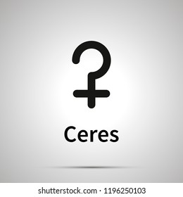 Ceres astronomical sign, simple black icon with shadow on gray