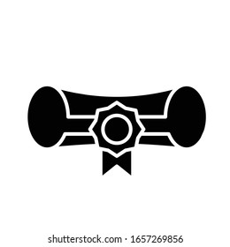 Cerfitication scroll black icon, concept illustration, vector flat symbol, glyph sign.