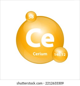 Cerium (Ce) icon structure chemical element round shape circle yellow dark. Chemical element of periodic table Sign with atomic number. Study in science for education. 3D Illustration vector. 