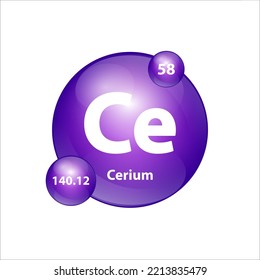 Cerium (Ce) icon structure  chemical element round shape circle purple. 3D Illustration vector. Chemical element of periodic table Sign with atomic number. Study in science for education. 