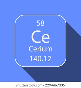 Cerium symbol with long shadow design. Chemical element of the periodic table. Vector illustration.