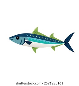 
Cero Mackerel under water animal isolated flat vector illustration on white background