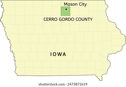 Cerro Gordo County and city of Mason City location on Iowa state map