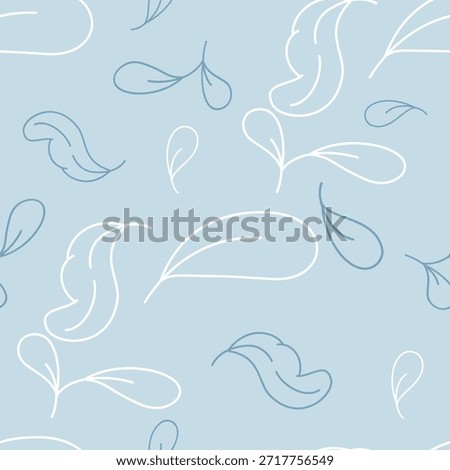 Certain and Comfort Abstract Leaves Line Ornament Hand Drawn Seamless Pattern Illustration. White and Blue Tone Nature Flow Inspired for Decoration, Refreshing, Health Products, Wallpaper, Background