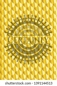 Certainly gold emblem. Scales pattern. Vector Illustration. Detailed.