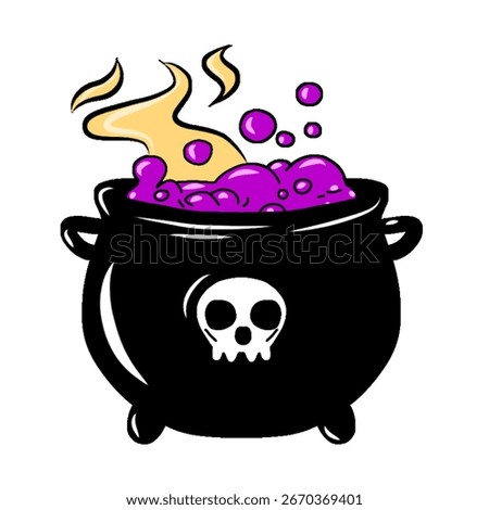 Certainly. Here is one longer title for the illustration:
"The Spooky Skull Cauldron and Its Magical Potion"
