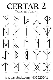 CERTAR Alphabet 2 - Tolkien Script on white background - Vector Image