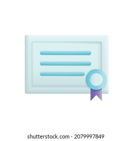 certificate 3d cartoon style vector illustration design.