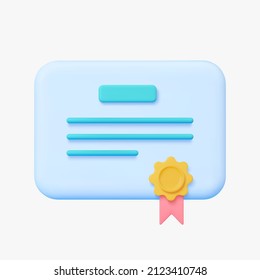 Icono vectorial de certificado 3d. Aislado en blanco.
