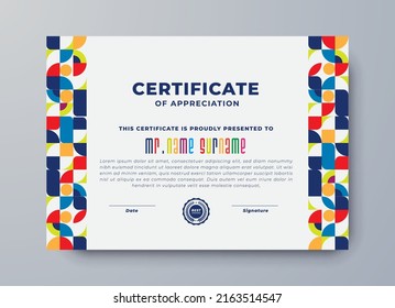 Certificate abstract geometric template, premium certificate template with multicolor geometric shapes.