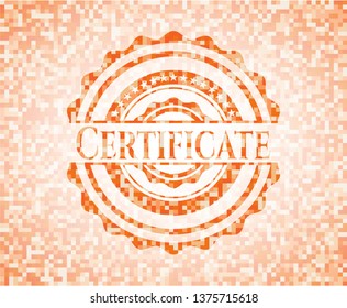 Certificate abstract orange mosaic emblem with background