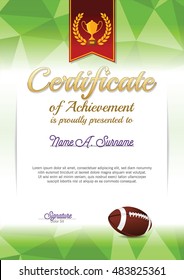 Certificate of Achievement. American Football Certificate. Portrait.