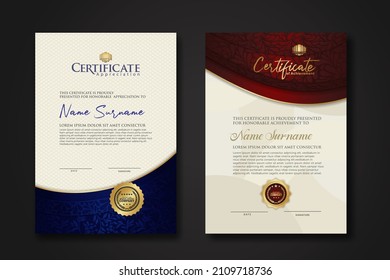 Certificate of achievement and appreciation border template with luxury badge and textured modern floral pattern. For award, business, and education needs. vector illustration