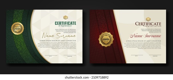 Certificate of achievement and appreciation border template with luxury badge and textured modern floral pattern. For award, business, and education needs. vector illustration