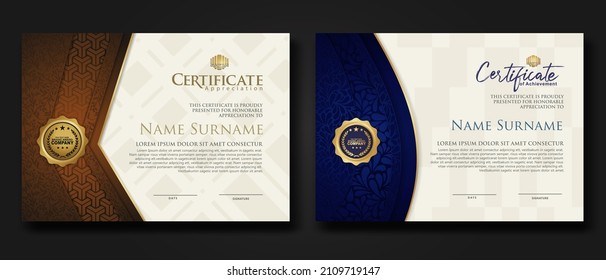 Certificate of achievement and appreciation border template with luxury badge and textured modern floral pattern. For award, business, and education needs. vector illustration