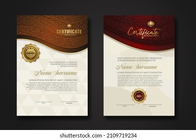 Certificate of achievement and appreciation border template with luxury badge and textured modern floral pattern. For award, business, and education needs. vector illustration