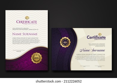 Certificate of achievement and appreciation border template with luxury badge and textured modern floral pattern. For award, business, and education needs. vector illustration