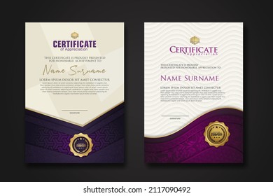 Certificate of achievement and appreciation border template with luxury badge and textured modern floral pattern. For award, business, and education needs. vector illustration