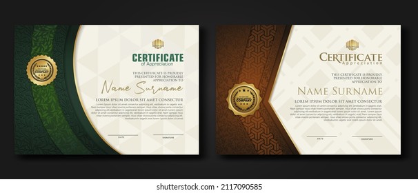 Certificate Of Achievement And Appreciation Border Template With Luxury Badge And Textured Modern Floral Pattern. For Award, Business, And Education Needs. Vector Illustration