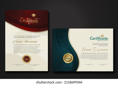 Certificado de logro y apreciación de la plantilla de borde con placa de lujo y textura floral moderna. Para las necesidades de premios, negocios y educación. ilustración vectorial