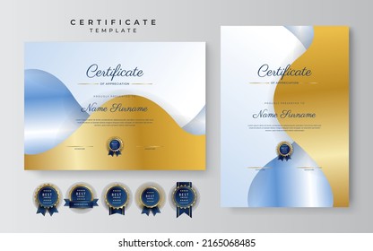 Certificate of achievement and appreciation border template with gold badge and textured modern geometrics decoration. Suit for award, business, and education needs. Vector illustration