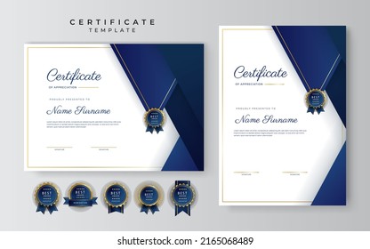 Certificate of achievement and appreciation border template with gold badge and textured modern geometrics decoration. Suit for award, business, and education needs. Vector illustration