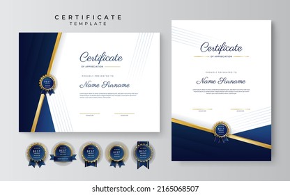 Certificate of achievement and appreciation border template with gold badge and textured modern geometrics decoration. Suit for award, business, and education needs. Vector illustration