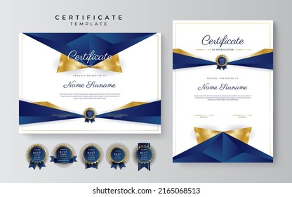 Certificate of achievement and appreciation border template with gold badge and textured modern geometrics decoration. Suit for award, business, and education needs. Vector illustration
