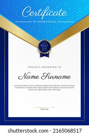 Plantilla de borde de certificado de logro y apreciación con placa dorada y decoración geométrica moderna texturizada. Demanda por premios, negocios y necesidades educativas. Ilustración del vector