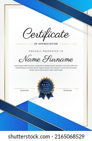 Certificate of achievement and appreciation border template with gold badge and textured modern geometrics decoration. Suit for award, business, and education needs. Vector illustration