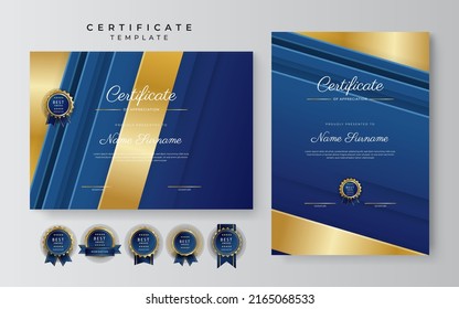 Certificate of achievement and appreciation border template with gold badge and textured modern geometrics decoration. Suit for award, business, and education needs. Vector illustration