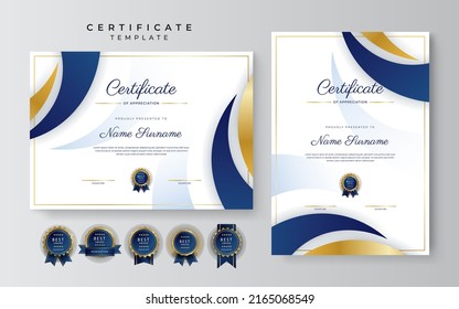 Plantilla de borde de certificado de logro y apreciación con placa dorada y decoración geométrica moderna texturizada. Demanda por premios, negocios y necesidades educativas. Ilustración del vector