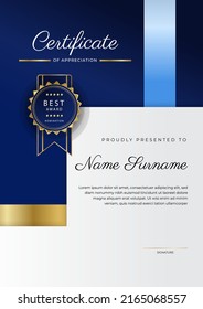 Plantilla de borde de certificado de logro y apreciación con placa dorada y decoración geométrica moderna texturizada. Demanda por premios, negocios y necesidades educativas. Ilustración del vector