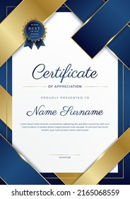 Certificate of achievement and appreciation border template with gold badge and textured modern geometrics decoration. Suit for award, business, and education needs. Vector illustration