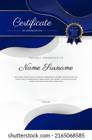 Certificate of achievement and appreciation border template with gold badge and textured modern geometrics decoration. Suit for award, business, and education needs. Vector illustration