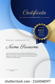 Certificate of achievement and appreciation border template with gold badge and textured modern geometrics decoration. Suit for award, business, and education needs. Vector illustration