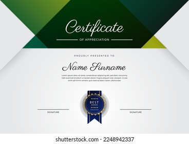 Certificate of achievement and appreciation template with gold badge and textured modern wavy geometric shapes pattern. For award, business, and education needs. Vector illustration