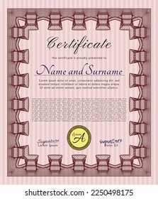 Certificado de progreso.  Diseño artístico.  Con un fondo complejo.  Detallado.  Color rojo.