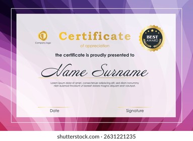 Certificate Of Achievement Award Template Design.