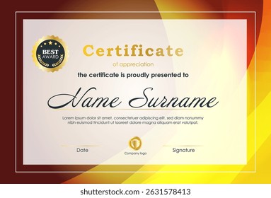 Certificate Of Achievement Award Template Design.