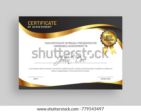 certificate achievement award template glossy golden stock vector