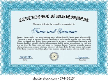 Certificate of achievement. With background. Good design. Customizable, Easy to edit and change colors.